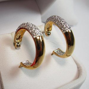 Gold and Silver Tone/CZ Hoop Earrings